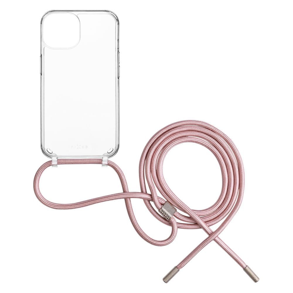 FIXED Puzdro Pure Neck s ružovou šnúrkou na krk pre Apple iPhone 15 Plus FIXPUN-1201-PI